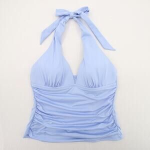 Gibson Latimer Tankini Top Halter VNeck Ruched Pastel Blue Backless Size XS NWT